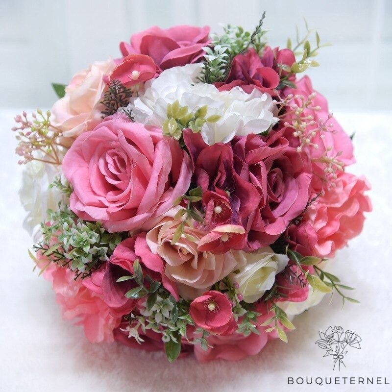 Bouquet de Mariée Pivoines et Roses Artificielles Roses Pâles