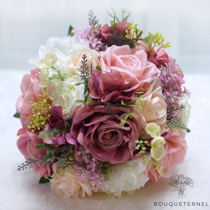 Bouquet de Mariée Pivoines et Roses Artificielles Violettes Pâles