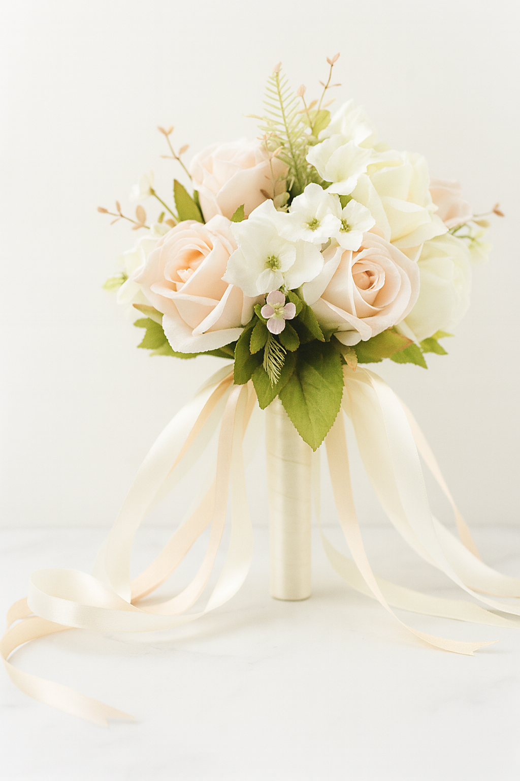 Bouquet de la Mariée Pas Cher Blanches et Roses Pâles