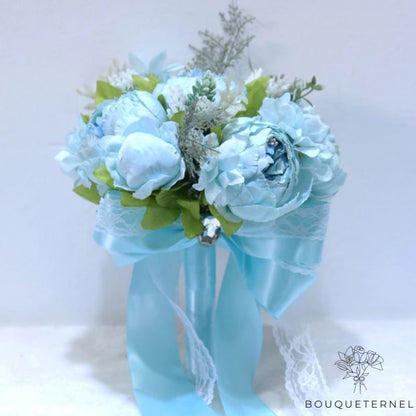Bouquet de Mariée Pivoines Champêtre Bleues