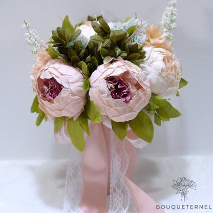 Bouquet de Mariée Pivoines Champêtre Roses Pâles