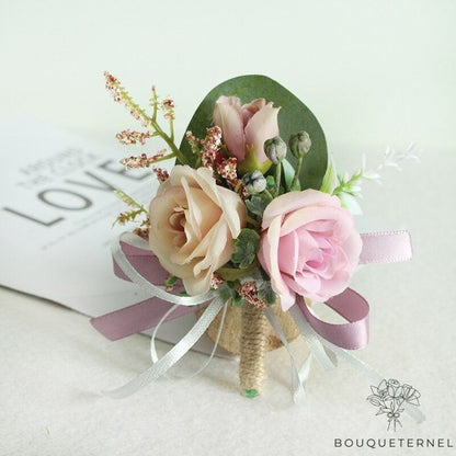 Boutonnière style Champêtre Rose