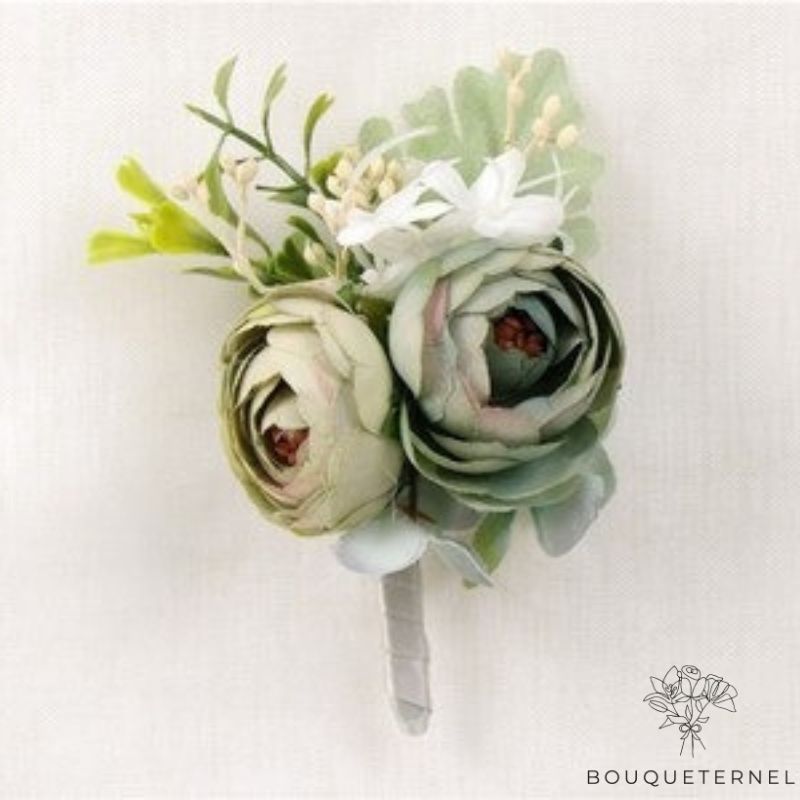 Boutonnière de Fleur de Mariage pour Homme Verte