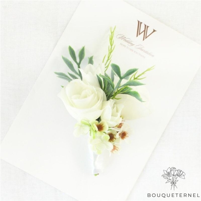 Boutonnière Blanche de Mariage pour Homme Rose