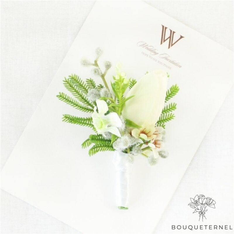 Boutonnière Blanche de Mariage pour Homme Tulipe & Branches
