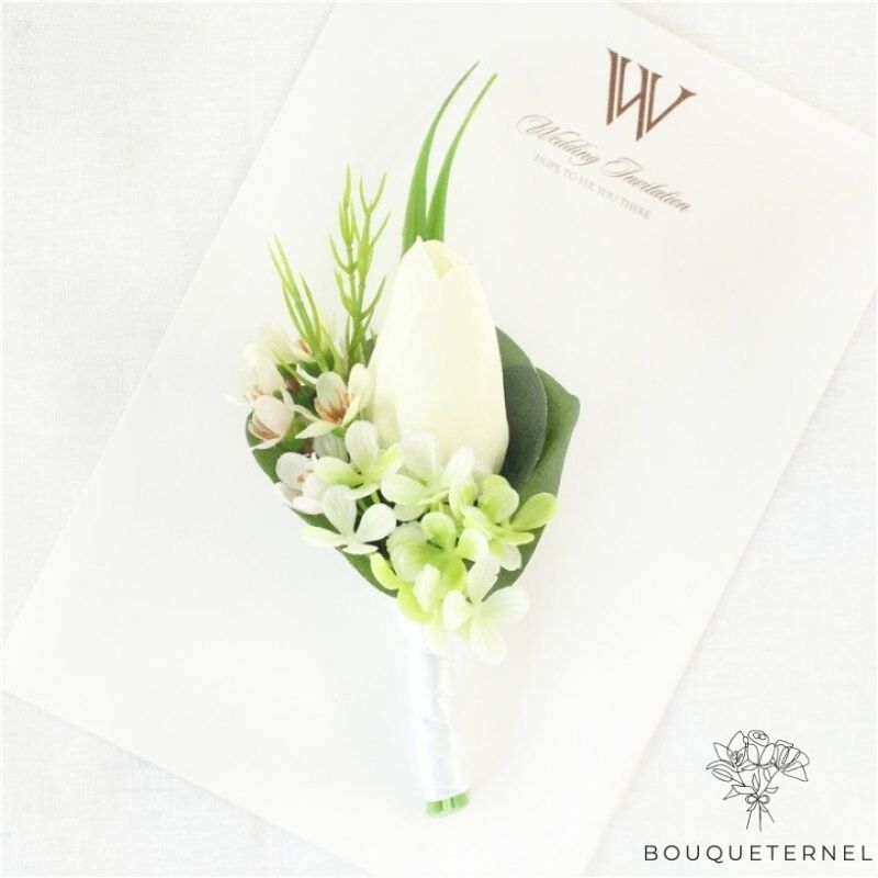 Boutonnière Blanche de Mariage pour Homme Tulipe