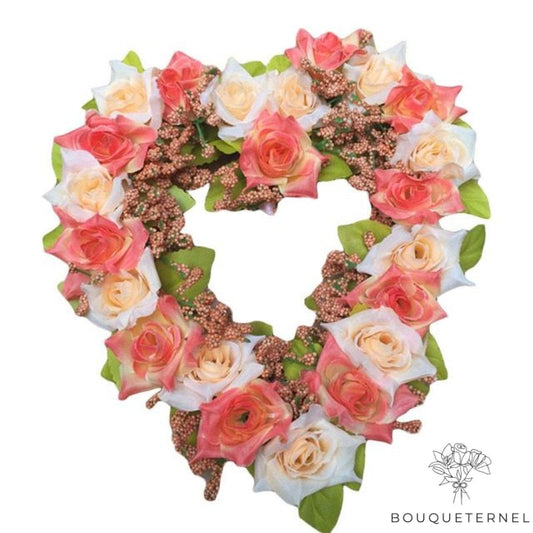 Cœur en Fleurs Artificielles pour Cimetière Rose