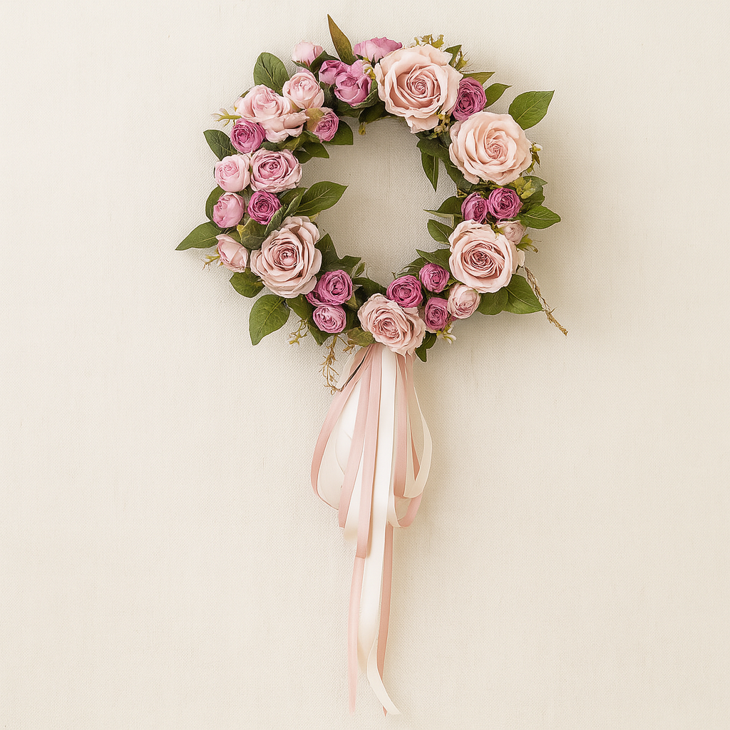 Couronne Artificielle pour Tombe Rose