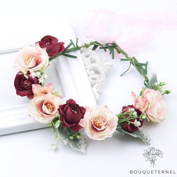 HuaLiSiJi Couronne De Fleurs Bohème Couronne De Fleurs Rose Pour Carnaval, Mariage (A-Blanc