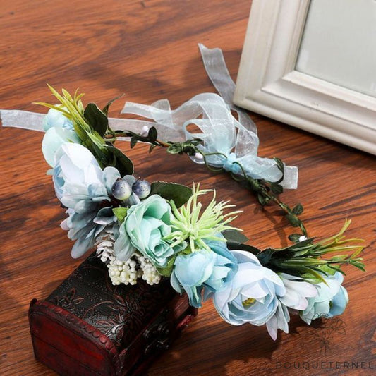 Couronne de Fleurs Bleues pour Cheveux Bleue
