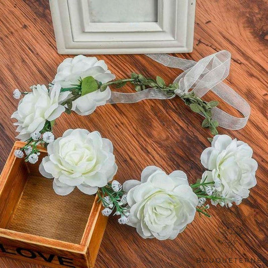 Couronne de Fleurs en Blanc pour Cheveux Blanche