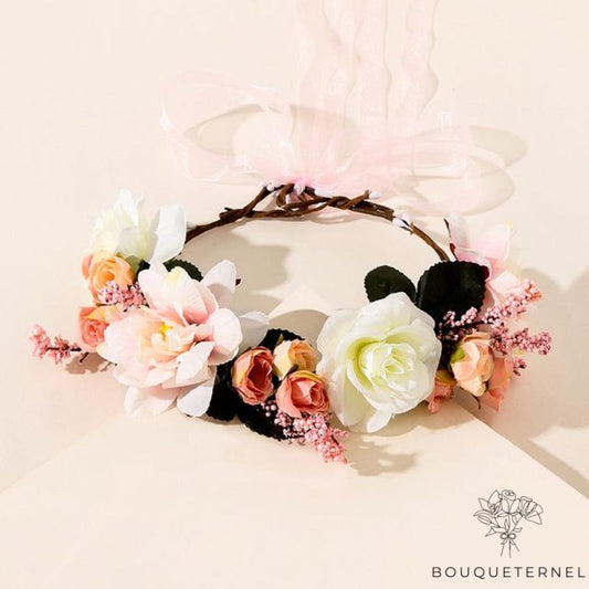 Couronne de Fleurs pour Cheveux de Femme Rose & Blanche