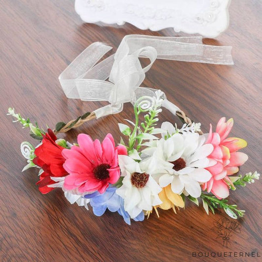 Couronne de Fleurs de Cheveux pour Fillette Blanche