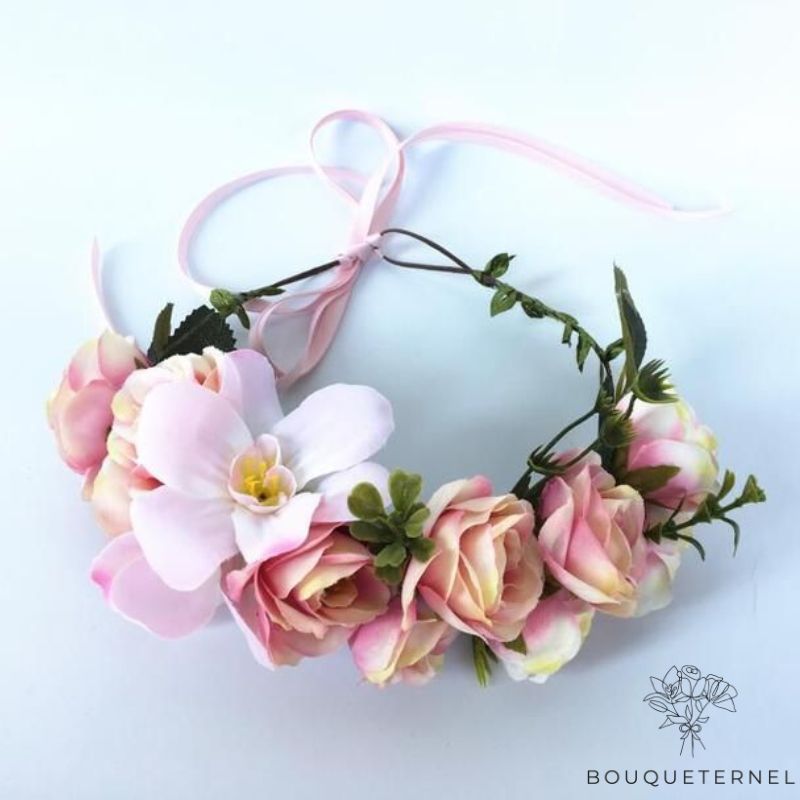 Couronne de Fleurs pour Cheveux Frisés Rose