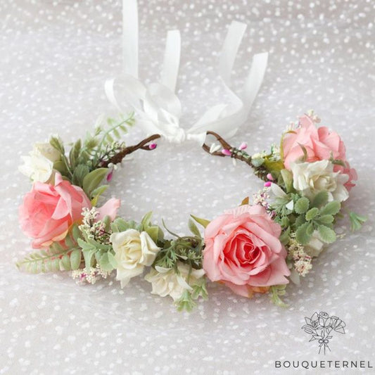 Couronne de Fleurs de Cheveux pour Mariage Rose