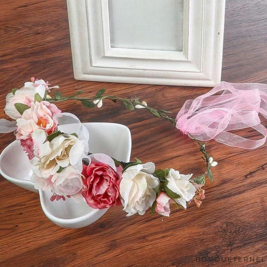 Couronne de Fleurs Fine pour Mariage Rose