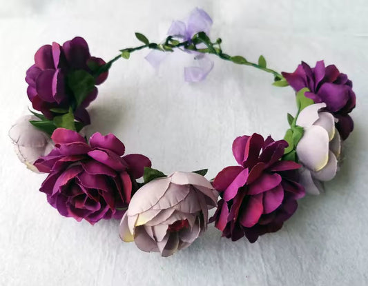 Couronne de Fleurs de Mariage pour Cheveux Violette