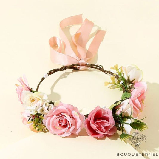 Couronne de Fleurs de Mariage pour Chignon Rose