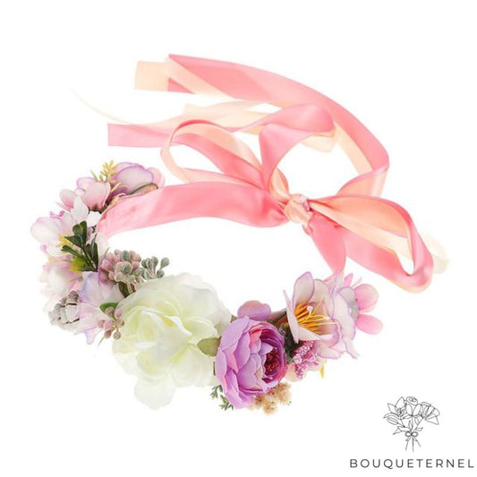 Couronne de Fleurs de Mariée Bohème Violette & Blanche