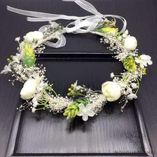 Couronne de Fleurs de Mariée pour Cheveux Courts Blanche