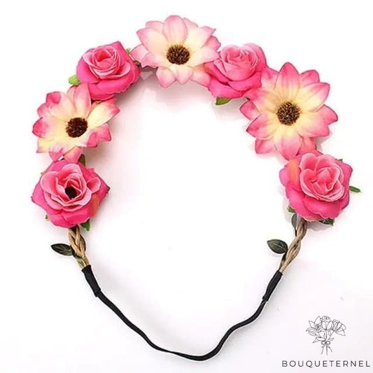 Couronne de Fleurs de Mariée Rose Pâle et Jaune