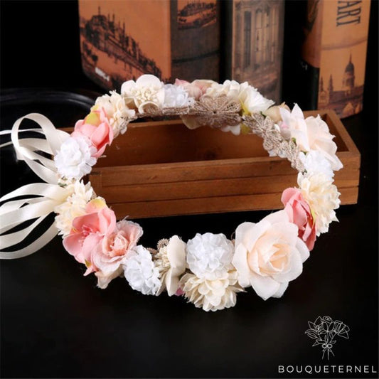 Couronne de Fausses Fleurs pour Cheveux Blanche
