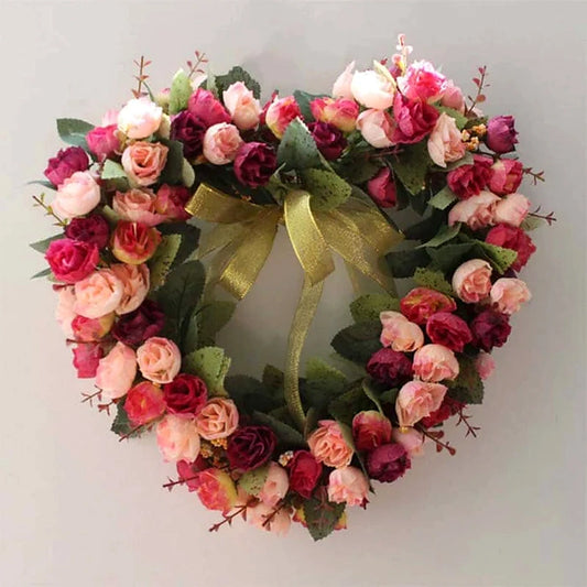 Couronne Mortuaire en Forme de Cœur Rose