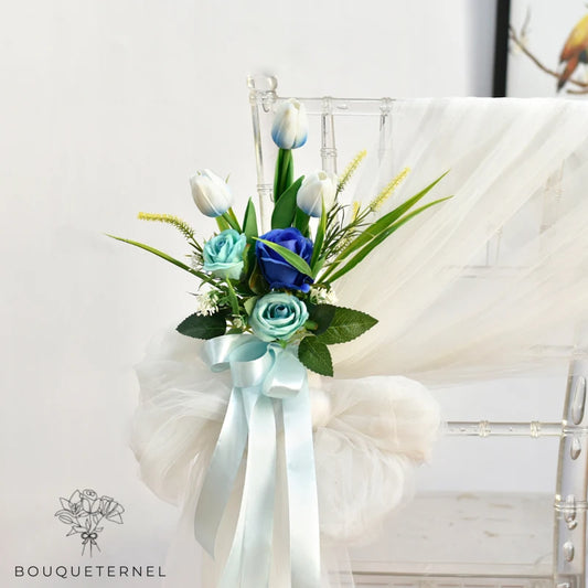 Déco Chaise de Mariage Tulipes Bleues