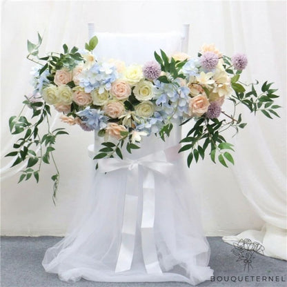Déco de Chaises de Mariage pour la Mariée Bleue & Blanche