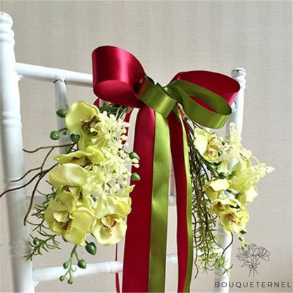 Déco de Chaises de Mariage Bohème Blanc Crème | Ruban Rouge & Vert
