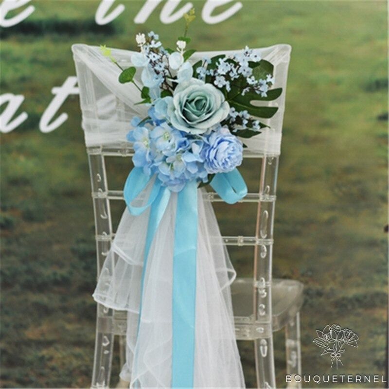 Décoration de Chaise pour Mariage Champêtre Bleues