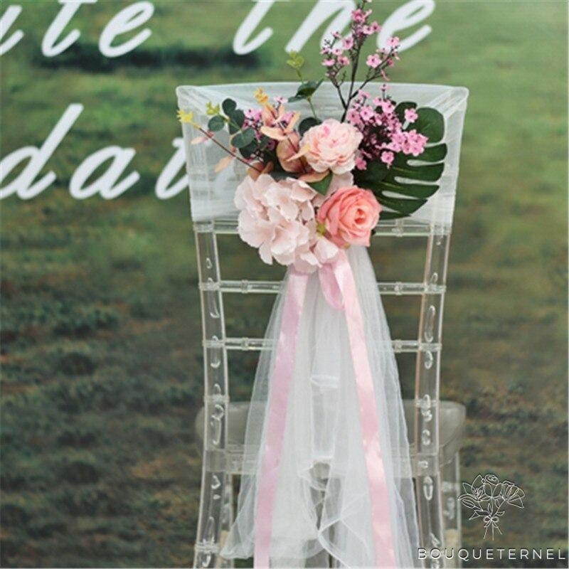 Décoration de Chaise pour Mariage Champêtre Roses Pâles