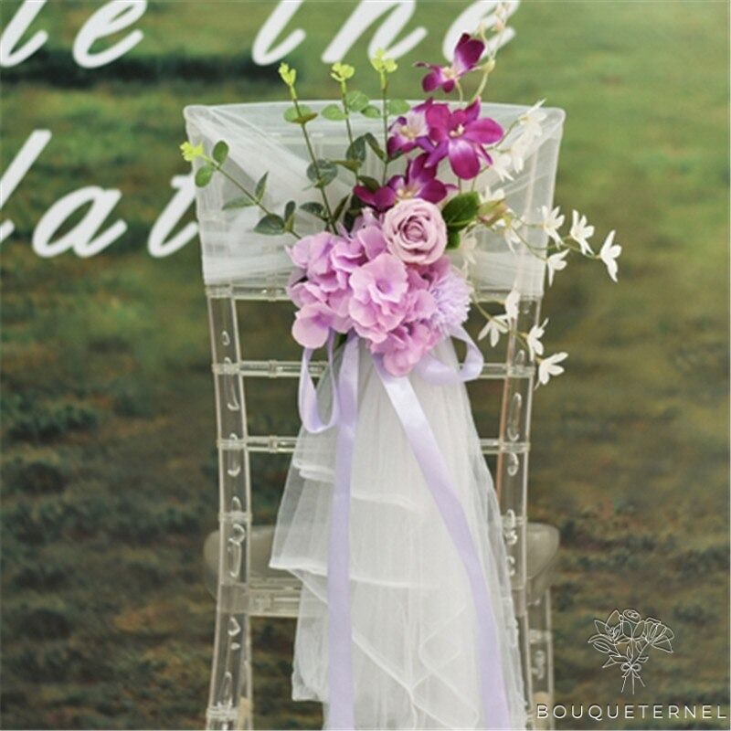 Décoration de Chaise pour Mariage Champêtre Violettes Pâles