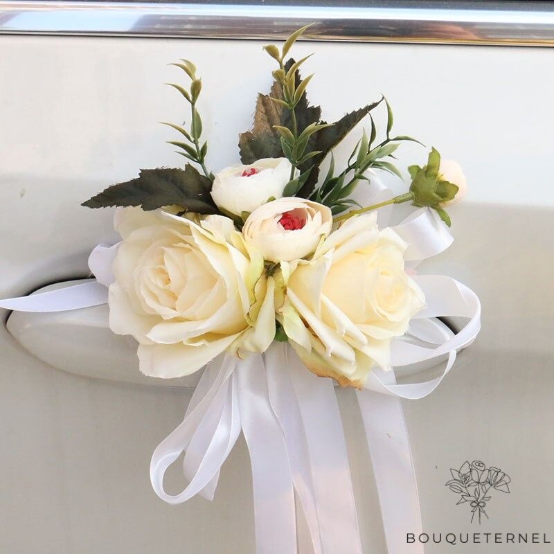 Décoration pour Voiture de Mariage de Fleurs avec Ventouse Blanches à l'unité | Poignées de portières