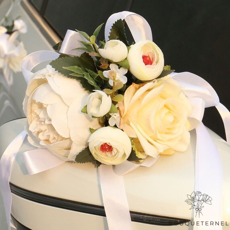 Décoration pour Voiture de Mariage de Fleurs avec Ventouse Blanches à l'unité | Rétroviseurs