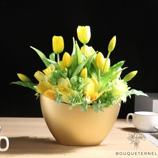 Fleurs Artificielles de Cimetière en Pot Jaune