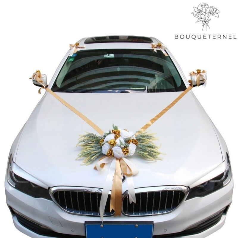 Kit de Décoration pour Voiture de Mariage Champêtre Dorées