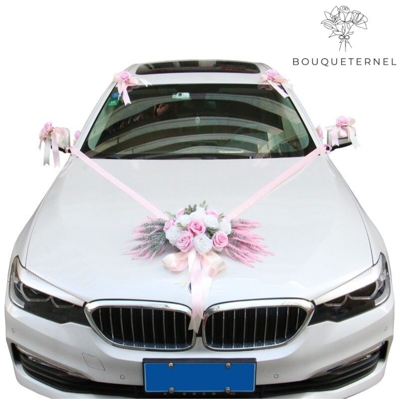 Kit de Décoration pour Voiture de Mariage Champêtre Roses