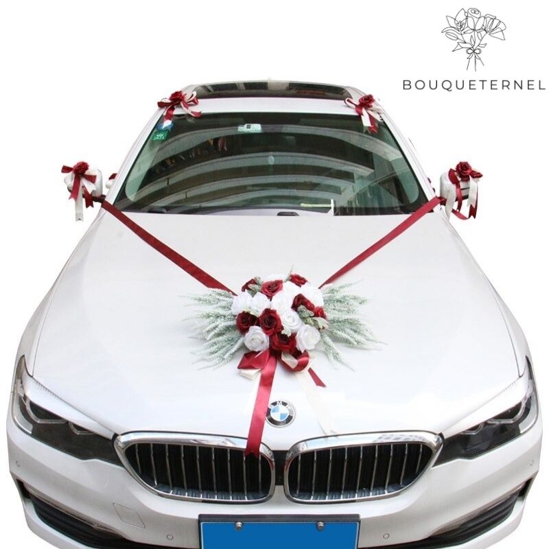 Kit de Décoration pour Voiture de Mariage Champêtre Rouges