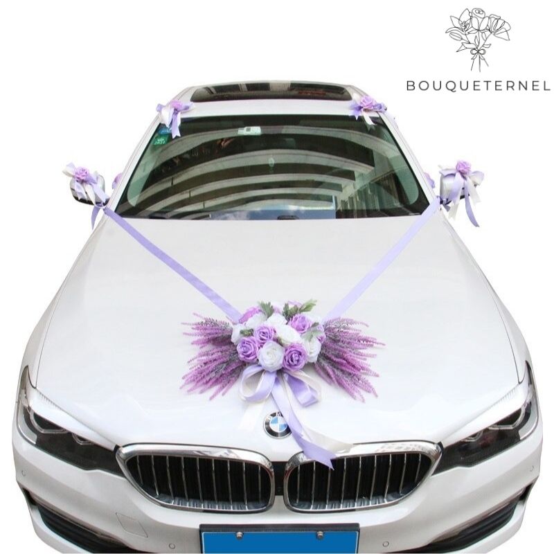 Kit de Décoration pour Voiture de Mariage Champêtre Violettes