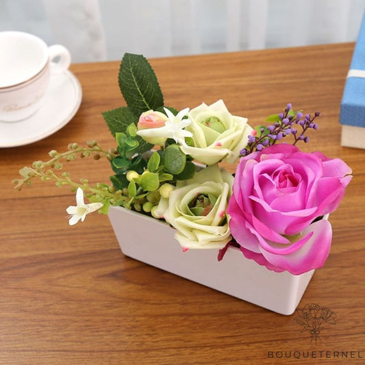 Rose Artificielle en Pot Rose