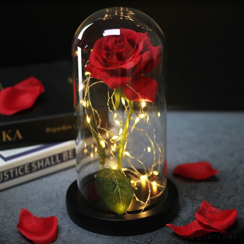 Rose Artificielle Sous Cloche Rouge
