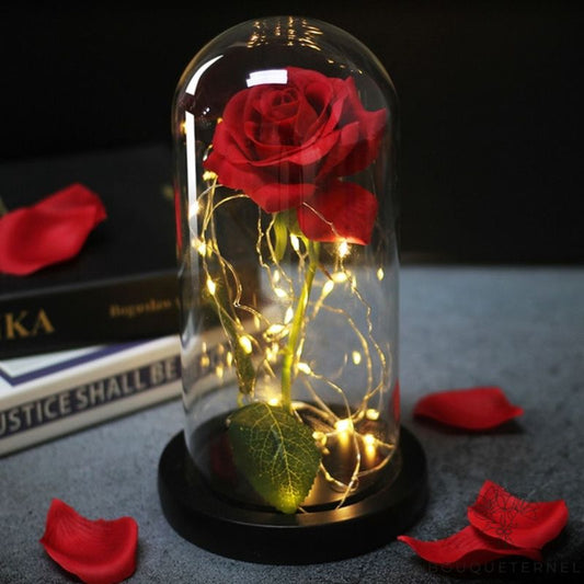 Rose Artificielle Sous Cloche Rouge